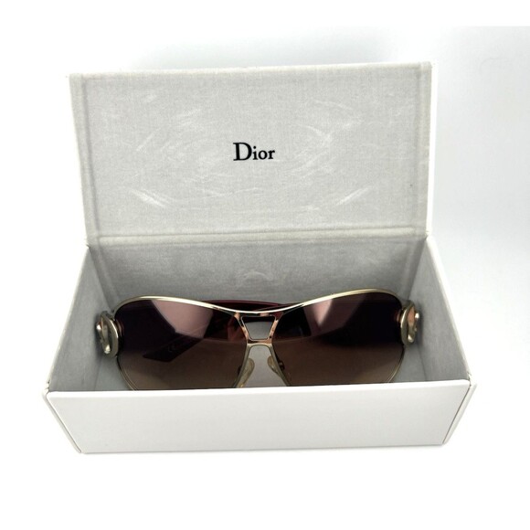 Vtg Y2K Christian Dior Buckle 2 Wrap Aviator Sunglasses Brown Gradient Red Gold main image 13